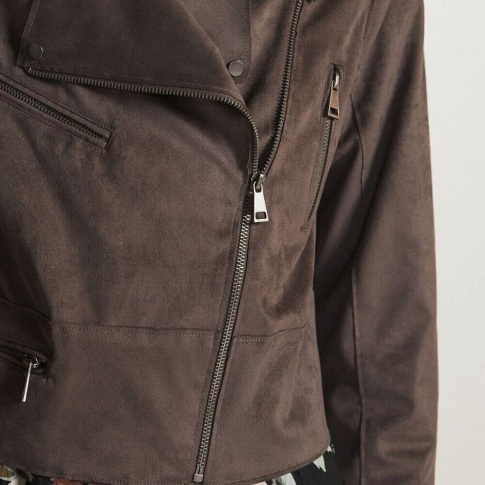 Anthropologie Hutch 3X Faux Suede Moto Jacket Coat Motorcycle Mocha Gray New - Picture 6 of 10
